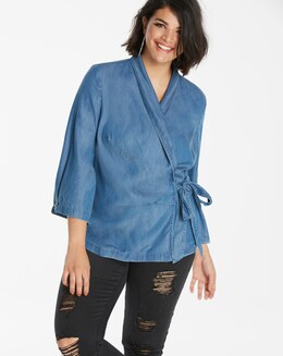 Soft Lyocell Denim Wrap Blouse