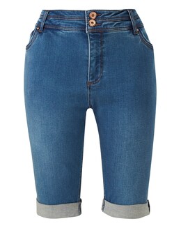 Mid Blue Premium Shape &amp; Sculpt Knee Length Denim Shorts