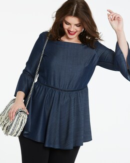 Soft Denim Fluted Sleeve Tunic