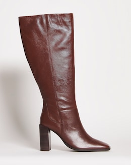 Mao Leather Square Toe Heeled Knee Boots Ex Wide Fit Standard Calf