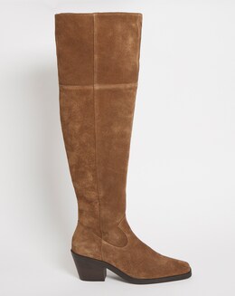 Mary Suede Western Over The Knee Boots Ex Wide Fit Standard Calf