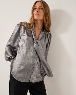 Monsoon Milena Metallic Tie Neck Blouse