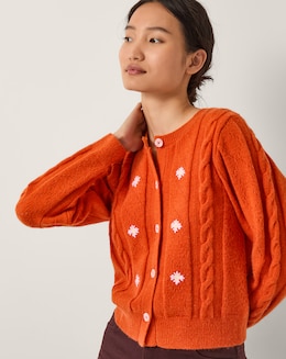 Monsoon Enya Floral Cable Knit Cardigan