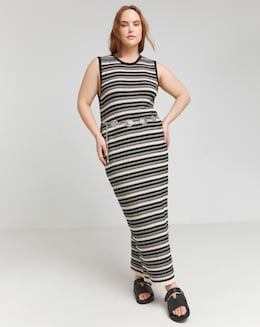 Nobody's Child Textured Knitted Striped Midi Dress