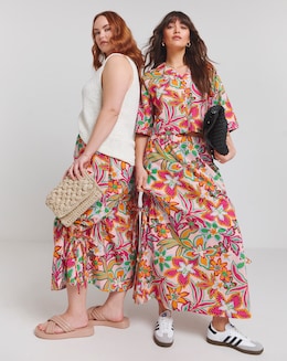 Native Youth Botanical Elasticated Waist Midaxi Skirt