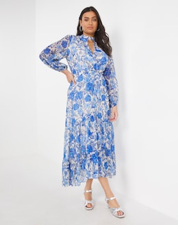 Joanna Hope Printed Metallic Blue Dobby Maxi Dress