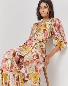 Jo by Joanna Hope Tie Waist Floral Jacquard Maxi Dress