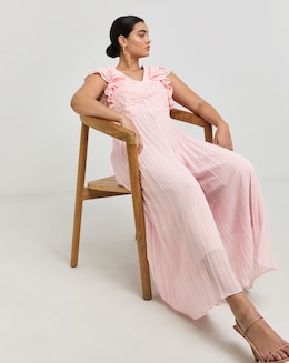 Joanna Hope Lace Frill Sleeve Pleated Jumpsuit