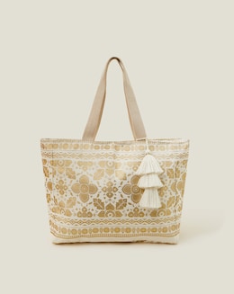 Accessorize Metallic Print Canvas Beach Bag