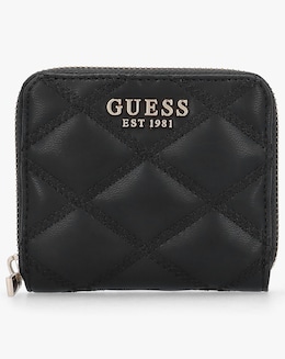 Guess Tamsin Quilted Small Black Zip Around Purse