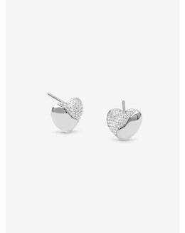 Simply Silver Sterling Silver 925 Polished and Micro Pave Heart Stud Earrings