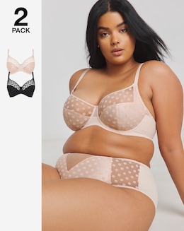 Pretty Secrets 2 Pack Hannah Everyday Spot Mesh Full Cup Bras B-G Black/Blush