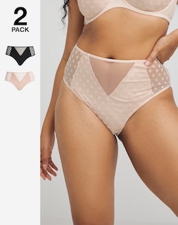 Pretty Secrets 2 Pack Hannah Everyday Spot Mesh Briefs Black/Blush