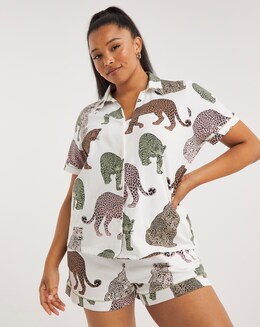 Chelsea Peers Jersey Leopard Print Organic Cotton Short Pyjama Set