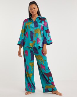 Chelsea Peers Woven Satin Leopard Print Pyjama Set