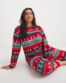 Chelsea Peers Jersey Carnival Fairisle Print Long Crew Pyjama Set