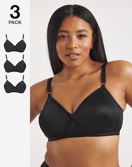 Pretty Secrets 3 Pack Claire BLACK Seamfree Full Cup Non Wired Bras
