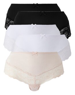 Naturally Close 5 Pack Black/White/Blush Midi Briefs