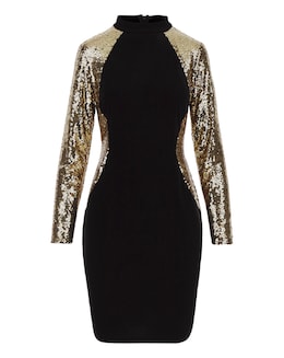 Sequin Sleeve Velour Bodycon Dress