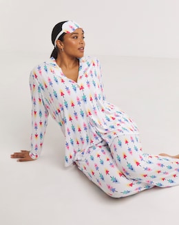 Pretty Secrets Christmas Tree Button Through Pyjama Set With Eye Mask