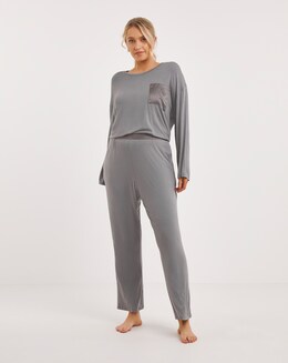 Pretty Secrets Viscose Jersey Satin Trim Pyjamas