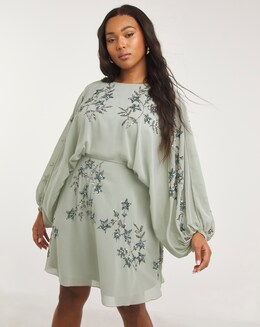 Maya Curve Cuff Sleeve Floral Sequin Mini Dress
