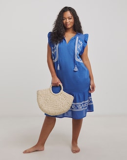 Figleaves Frida Blue Embroidered Beach Dress