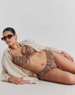 Simply Be Leopard Print Shirred Midi Bikini Bottoms