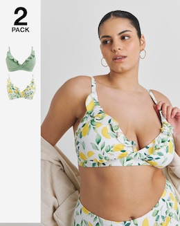 Value 2 Pack Plunge Ruffle Bikini Tops