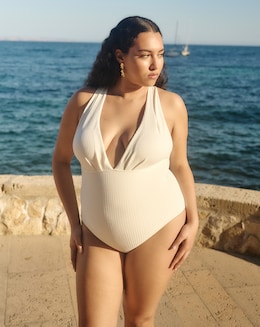 Textured Cross Back Plunge Swimsuit