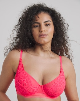 Figleaves Harper Geometric Lace Full Cup Underwired Bra B-G - Neon Pink