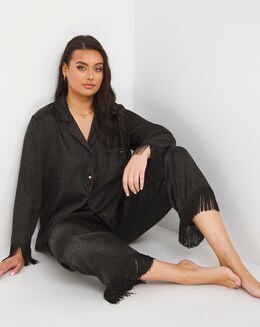 Figleaves Animal Jacquard Satin With Fringe Detail PJ Set