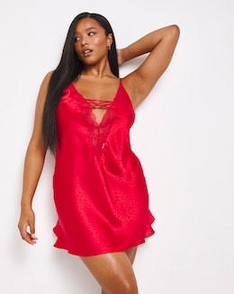 Figleaves Animal Jacquard Satin Tie Up Chemise