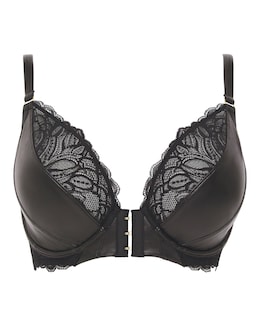 Figleaves Erin Leather And Lace Plunge Bra B-GG