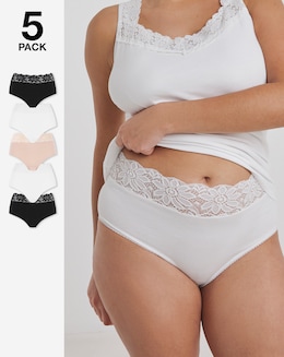 Pretty Secrets (5 Pack) Lace Top Full Brief Knickers Black/White/Blush