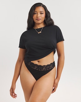 Pretty Secrets 5 Pack Black Lace Top No VPL Thong Knickers - Black
