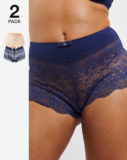 Pretty Secrets Lottie Navy/Blush 2 Pack Lace Briefs