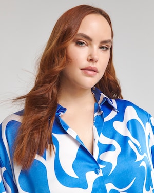 Blue Print Relaxed Satin Shirt - Image 3
