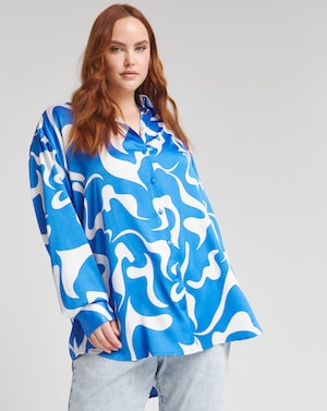 Blue Print Relaxed Satin Shirt - Image 5