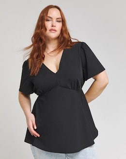 Black V Neck Tea Blouse
