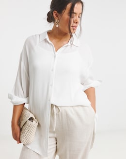 White Long Sleeve Crinkle Shirt