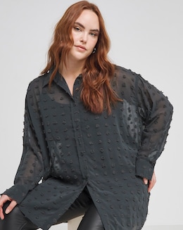 Charcoal Grey Relaxed Dip Back Georgette Dobby Shirt