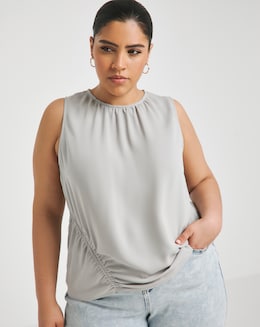 Light Grey Ruched Sleeveless Blouse