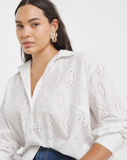 White Broderie Long Sleeve Shirt