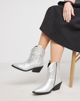 Angelique Embroidered Leather Ankle Western Boots Wide E Fit
