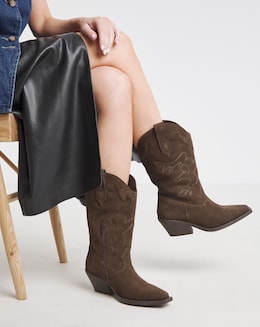 Hydra Embroidered Leather Western Boots Wide E Fit Super Curvy Calf