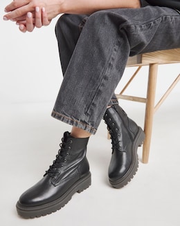 Serena Leather Chunky Lace Up Boots Extra Wide EEE Fit