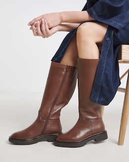 Berry Leather Knee High Riding Boots Wide E Fit Super Curvy Calf
