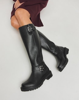 Eden Buckle Detail Knee High Boots Extra Wide EEE Fit Super Curvy Calf