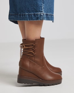 Frankie Lace Back Detail Wedged Ankle Boots Extra Wide EEE Fit
